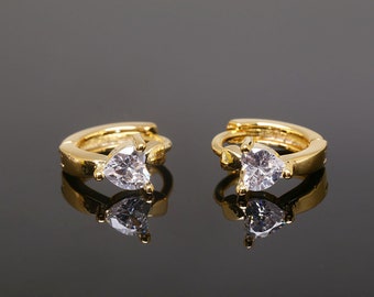 16K Real Gold Plated 11mm Heart Cubic Lever Back Earrings, Nickel Free [CH0095-1pair/10pairs]
