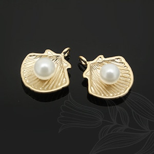 M913-2ea/20ea-Matt Gold Plated-For Half Drilled Pearl or Bead Seashell Charms, Tiny Scallop Shell Pendant, wholesale jewelry finding