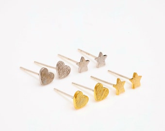 Pendientes de corazón de 6*5 mm, pendientes de estrella de 5*5 mm, poste de plata [M1436, M1437, M1438, M1439 - 1 par/10 pares]