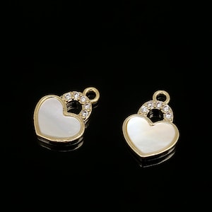 M1968-2ea/20ea-Gold Plated-11*8mm M.O.P Heart Lock Charms, Tiny CZ Heart Pendant, Necklace Earrings Making Supply