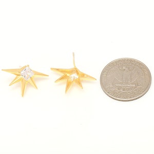 CH137-10pairs 2315mm Matt Gold Plated-CZ Sun Earrings,CZ Star Earrings,Silver Post,Everyday Jewelry image 4