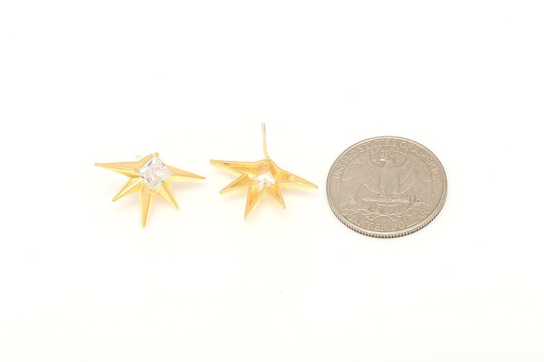 CH137-10pairs 2315mm Matt Gold Plated-CZ Sun Earrings,CZ Star Earrings,Silver Post,Everyday Jewelry image 4