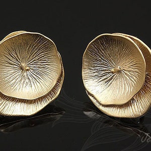 B131-10 pairs-Matt Gold Plated-Lotus Leaf Stud Earrings -Lotus Leaf Earrings Post-For Half Drilled Beads Earring