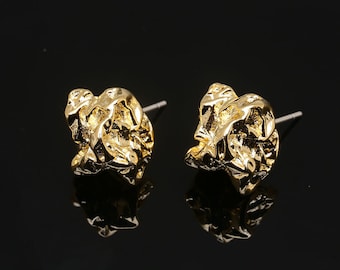Pendientes únicos chapados en oro auténtico de 16 quilates, 13*15 mm, con cierre de plata [CH5022-1 par/10 pares]