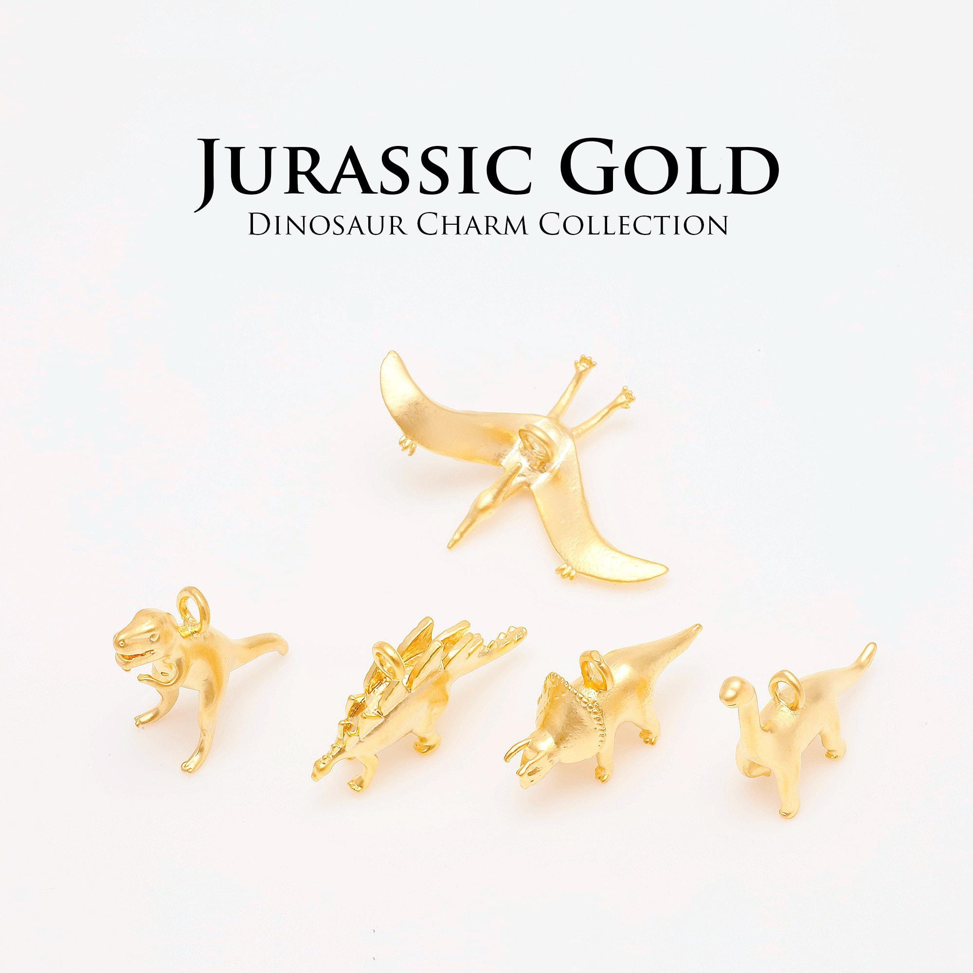 Matt Gold Plated Dinosaur Charm, Brass Animal Pendant [M1591,M1593