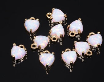 M1946-20pcs-Gold Plated 5.3*7.4mm Opal Heart Charms -Jewelry Findings-Necklace Bracelet Making Supply