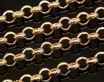 A525-5.0 BL Chain-10M-Gold Plated-5mm Round link chain,wholesale chain,Necklace making supplies,Long lasting plate,Anti tarnish