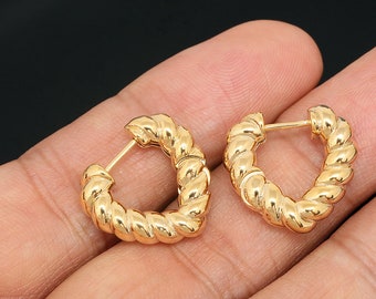 CH2036- 1 pair/10 pairs- Gold Plated- 20mm Twisted Earrings-5mm Thickness Hoops -Nickel free, Wholesale jewelry findings
