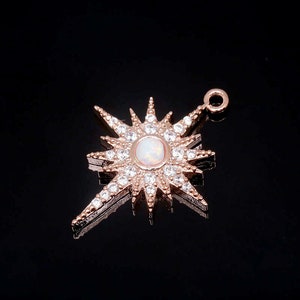 M1114-1ea/10ea, Pink Gold Plated 21.5*16mm Opal Sun Charms, Opal Starburst Pendant,Medallion Necklace Charm, Necklace Bracelet Making Supply