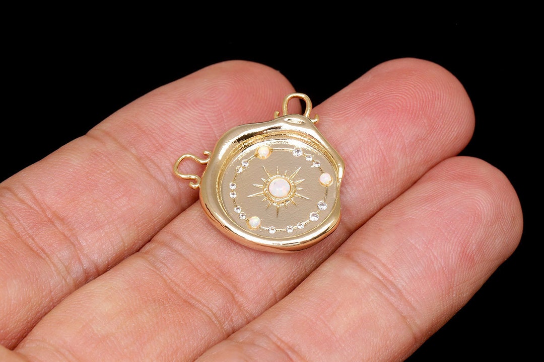 F26-1ea/10ea-Plaqué or-22 mm opale pendentif-médaillon breloque