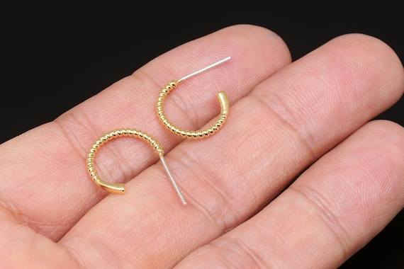 16Kリアルゴールドメッキ 14.5mmラウンドフープピアス、シルバーポスト 