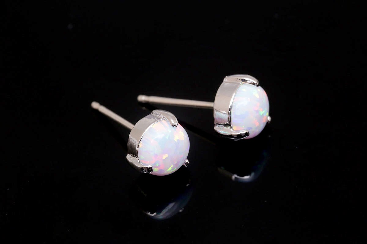 K169-1pair/10pairs, Ternary Alloy Plated 6mm Opal Ear Post, Opal Stud Earrings, Silver Post, Jewelry Making Supply, Daily Jewelry