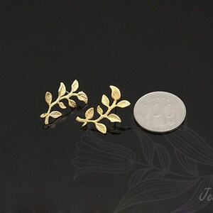 B570-10 pairs-1325mm Matt Gold Plated-Leaf Ear Post-Branch Earring-Silver Post image 4