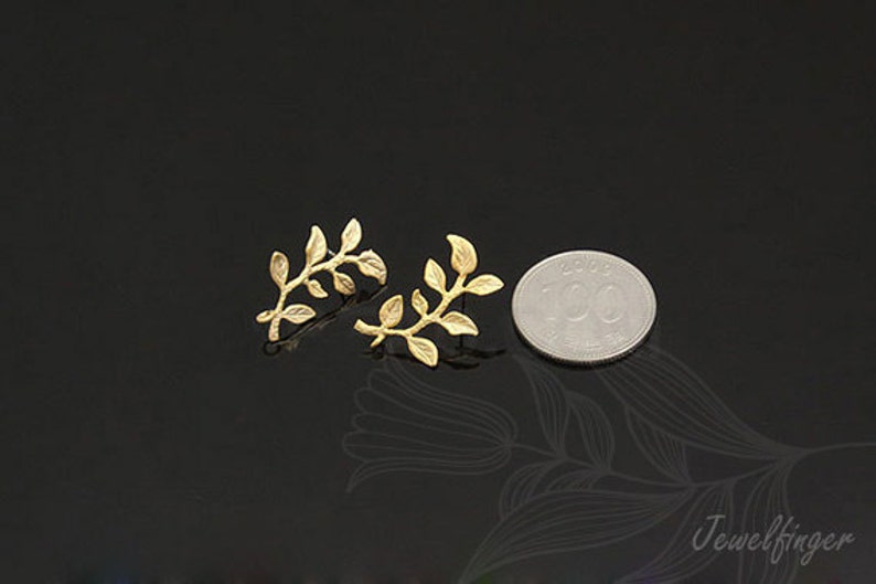 B570-10 pairs-1325mm Matt Gold Plated-Leaf Ear Post-Branch Earring-Silver Post image 4