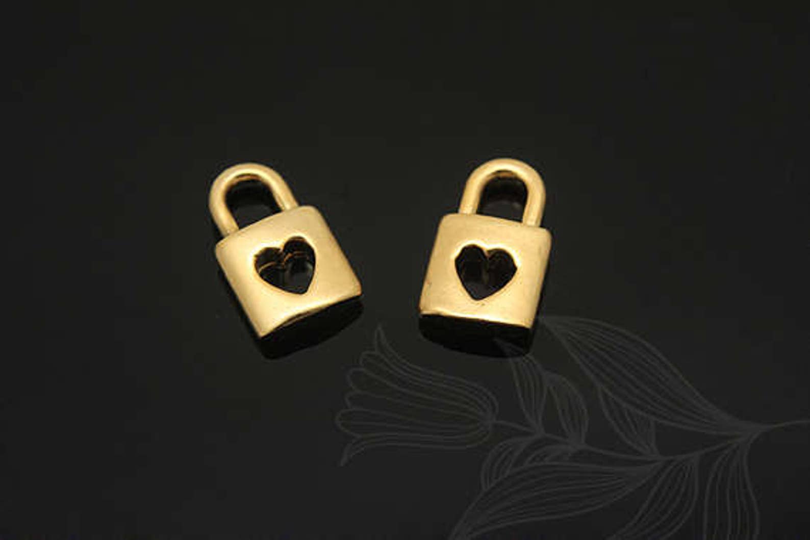 Mini Lock Charm Matte Gold Plated Mini Lock Charm, Tiny Locks, Heart Lock Pendant ...