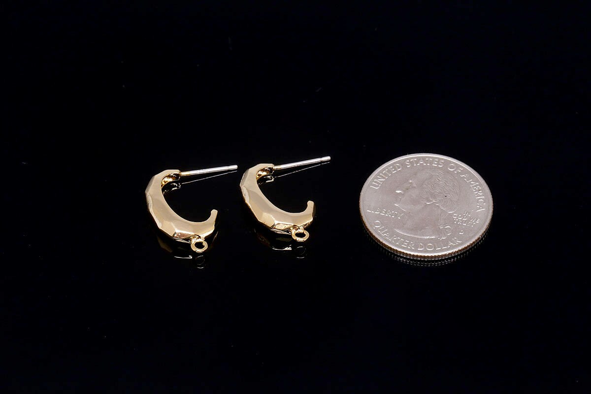 H1283-1pair/10pairs, Real Gold Plated 20mm Half Circle Stud 
