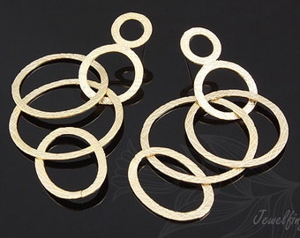 E870-10pairs-Matt Oro Chapado-75mm Multi Circle Stud Earrings-Big Ear Post post post post