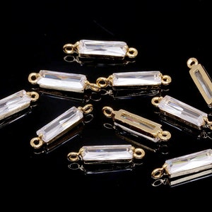 Real Gold Plated Cubic Zirconia Bar Connector, Rectangle Cubic Pendant, Jewelry Supply [M1141-2PCS/20PCS]