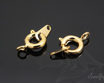 B031- 100set-Gold Plated Spring Ring Clasp with Taps -Lock Finding-Metal Clasp