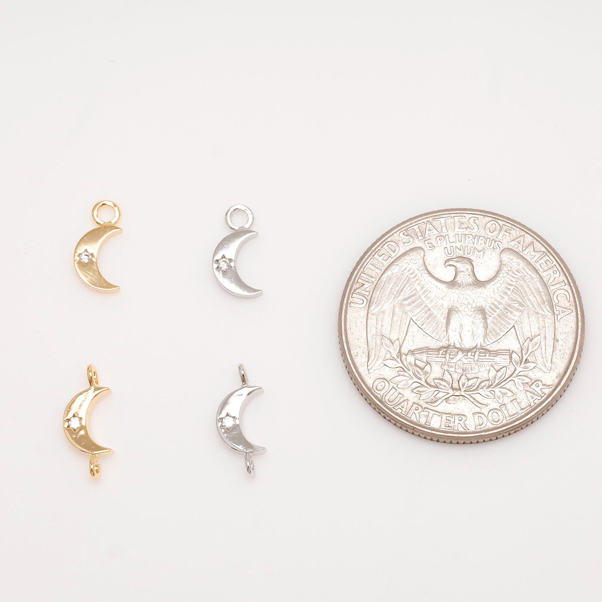 CZ Crescent Moon Connector, Crescent&star Charm, [E856-2PCS/20PCS