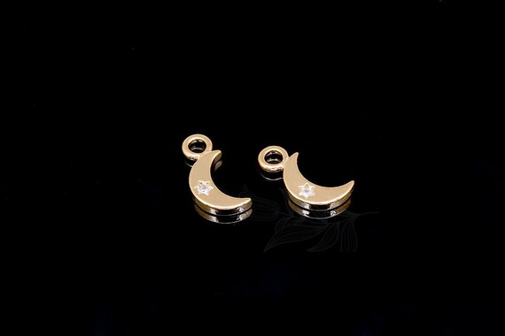 M1926-2ea/20ea-gold Plated-4.8*10mm CZ Crescent Moon Charms