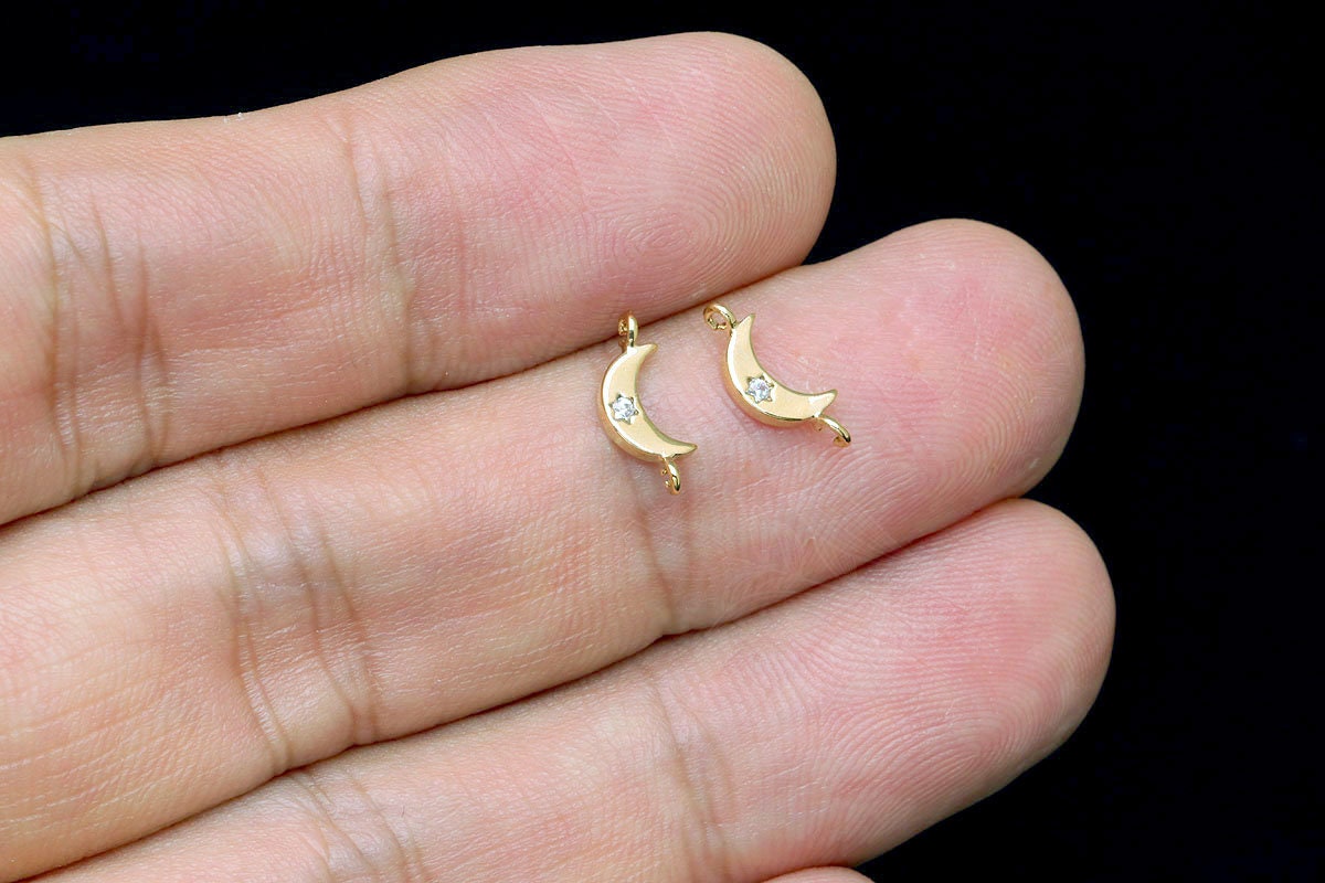 E856-2ea/20ea-gold Plated-cz Crescent Moon Links-cz Crescent