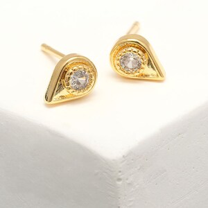 CH6125-1pairs/10pairs-Gold Plated-6*8mm Tiny CZ Earrings, Water drop Post Earrings, Nickel Free,wholesale jewelry finding,wholesale Earrings