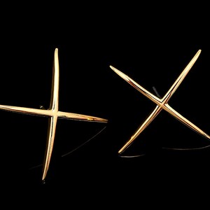 M335-1pair/10pairs-Gold Plated-27mm X Shape Minimalist Stud Earrings, Everyday Fine Jewelry Gifts, Cross Stud Earrings, Nickel Free