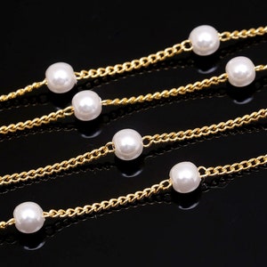 A514-1m/10m/100m-Gold Plated  -135S+4mm Pearl Chain- Jewelry findings,necklace making supplies,Chain wear