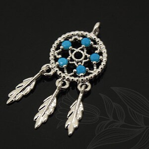 M1285-2/20 unidades-Colgante atrapasueños bañado en rodio-Turquesa-Fabricación de joyas, hallazgos de joyas al por mayor, suministros de joyería