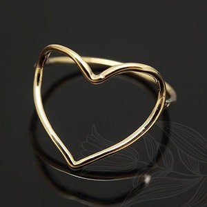 Real Gold Plated Heart Ring, Simple Layering Rings, Minimalist Open Heart Jewelry [M1008-1PC/10PCS]