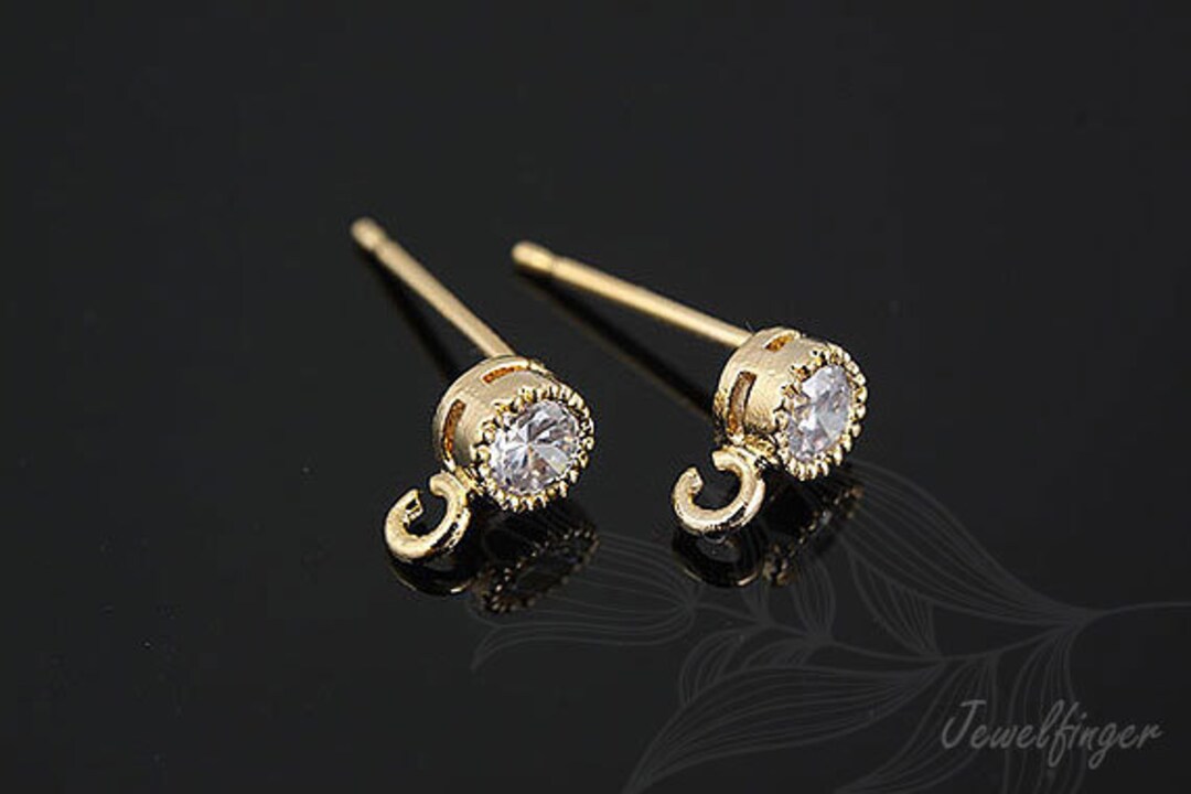 16K Real Gold Plated 4mm CZ Ear Posts, Silver Post, Nickel Free [h533 ...