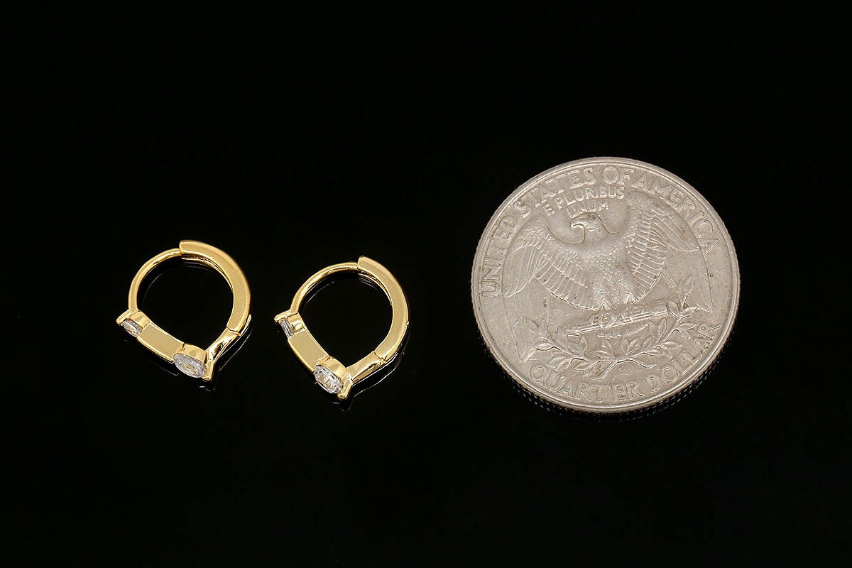 CH7033-1 Pair / 10 Pairs-gold Plated-11mm Round Cubic Lever