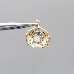 F50-2ea/20ea-Gold Plated-11*13mm Opal Small Clam Charms, Tiny Shell Pendant, jewelry making, wholesale jewelry finding, jewelry supplies