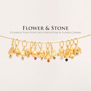HL007-1ea/20ea, Matt Gold Plated CZ Birth Flower Charms, Birthstone Charms, Necklace Bracelet Jewelry Making Component