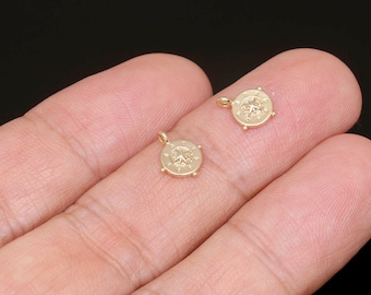 F55-20pcs-Gold Plated-10*8mm Starburst Tiny Coin Charms-Compass Medallion Pendant-Necklace Bracelet Making Supply