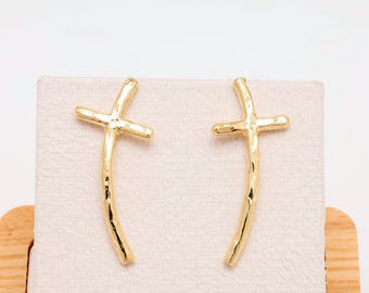 16K Real Gold Plated Cross Ear Climbers, Simple Ear Cuff, Nickel Free [S1373-1pair/10pairs]