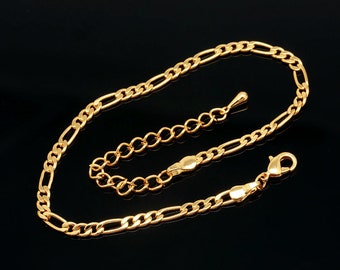 R049-20pcs-FG 180 SCR Gold Plated e-coat Anti Tarnish Figaro Chain Anklet-19cm+Extender 5 cm