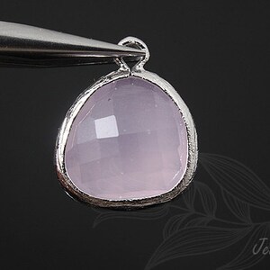 H1167-2ea/20ea, Rhodium Plated Glass Drop Pendant, Framed Glass Ice Pink