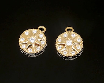 Dijes de monedas con forma de estrella cúbica chapados en oro real de 16 quilates, colgantes con medallón, sin níquel [CH100-2PCS/20PCS]