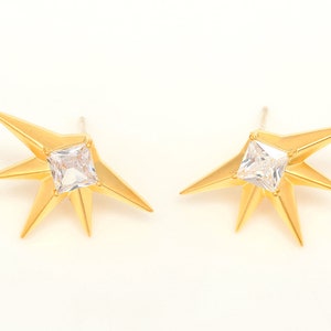 CH137-10pairs 2315mm Matt Gold Plated-CZ Sun Earrings,CZ Star Earrings,Silver Post,Everyday Jewelry image 2