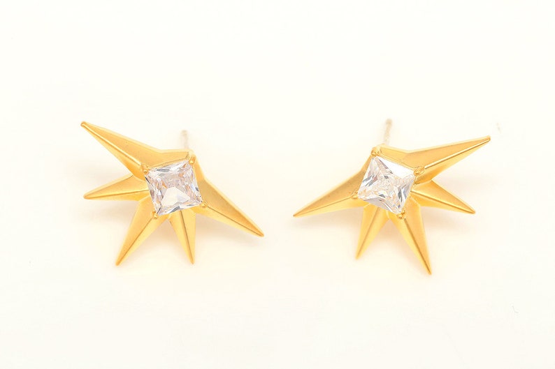 CH137-10pairs 2315mm Matt Gold Plated-CZ Sun Earrings,CZ Star Earrings,Silver Post,Everyday Jewelry image 2