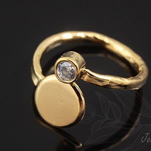 C1116-1ea/10ea-Gold Plated-4mm CZ Hand Stamping Ring, 9mm Circle Ring Stamping Blank, Simple Ring-Layering Ring, Everyday Jewelry