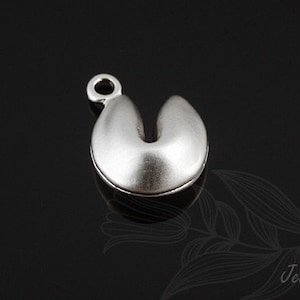 H585-2ea/20ea, Matt Rhodium Plated Dainty Fortune Cookie Charm, Tiny Metal Charm, Brass Fortune Cookie Pendant