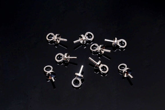 B468-100pcs-Rhodium Plated-3mm Peg Bail Caps -For Half Drilled Beads Bead Cap