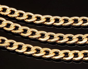 A530-116 NF Chain-20M-Gold Plated-9*6mm Chunky Oval Purse Curb Chain-Open Link Chain-Gold Curb Chain