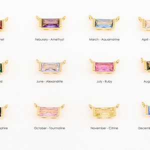 CH127-1ea/10ea, 16K Real Gold Plated CZ Birthstone Pendant, Rectangle Cubic Charms, Birthstone Tiny Charms, Birthstone Beads
