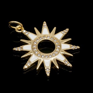 CH5083-1ea/10ea-Gold Plated-22mm CZ Sun Pendant-White Epoxy Sun Charms-jewelry making, wholesale jewelry finding, jewelry supplies