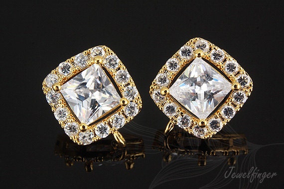 Orecchini Quadrati Philip Jones – Placcati Oro Con Cristalli Zircondia – Regalo Di Lusso