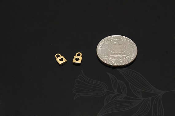 Mini Lock Charm Matte Gold Plated Mini Lock Charm, Tiny Locks, Heart Lock Pendant ...